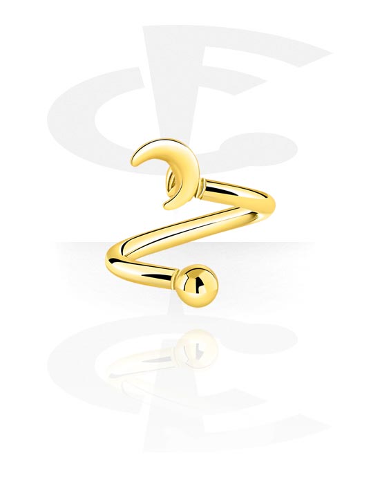 Spirals, Spiral with Ball and Half moon design, Gold Plated Surgical Steel 316L, Gold Plated Brass
