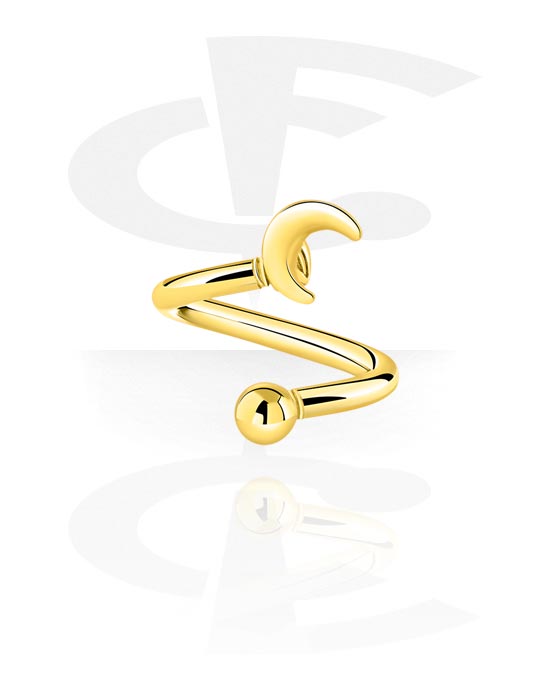 Spirals, Spiral with Ball and Half moon design, Gold Plated Surgical Steel 316L, Gold Plated Brass