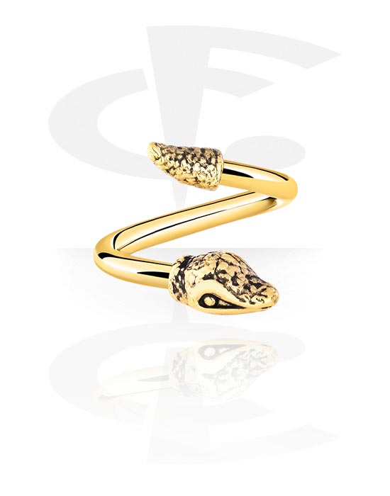 Espirales, Espiral con diseño de serpiente, Acero quirúrgico 316L chapado en oro ,  Latón chapado en oro