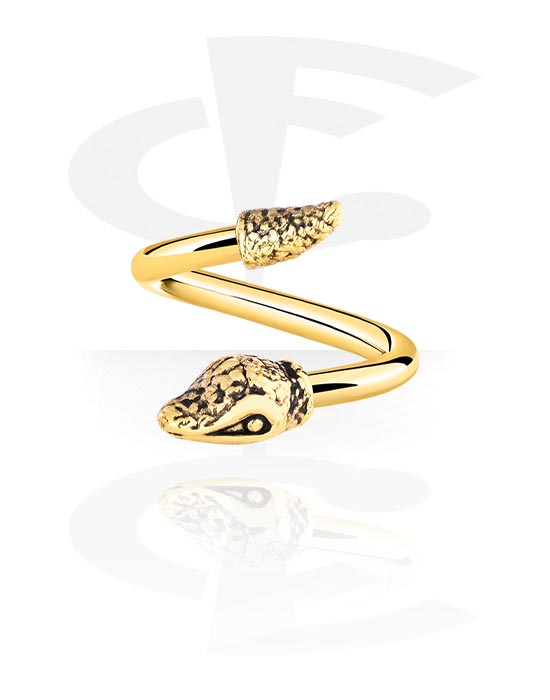 Spirals, Spiral with snake design, Gold Plated Surgical Steel 316L ,  Gold Plated Brass