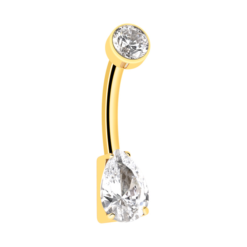 Piercing pour le nombril (titane, or, finition brillante) avec pierres en cristal Titane ASTM F136 Bananes
