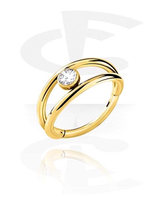 Piercing Rings, Piercing clicker (titanium, gold, shiny finish) with crystal stone, Titanium