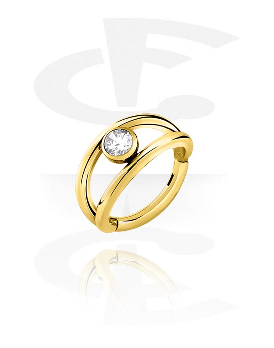 Piercing Ringe, Piercing-Klicker (Titan, gold, glänzend) mit Kristallstein, Titan