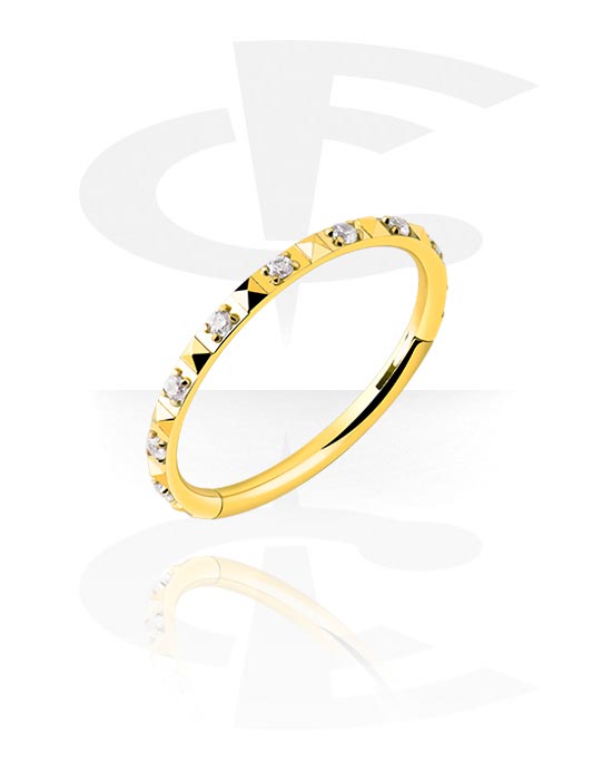 Piercing Rings, Piercing clicker (titanium, gold, shiny finish) with crystal stones, Titanium