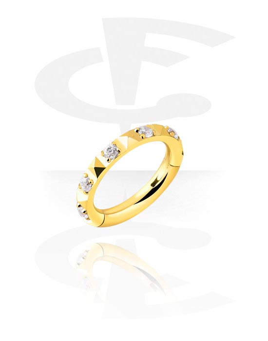 Piercing Ringe, Piercing-clicker (titan, guld, blank finish) med krystaller, Titanium