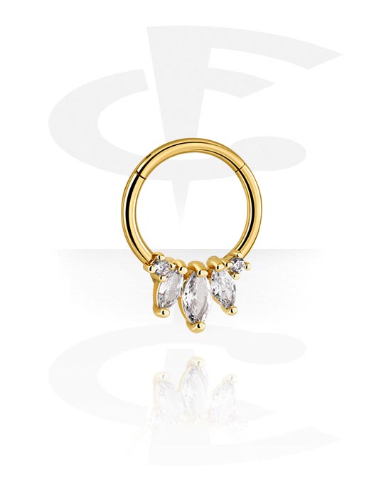 Anéis piercing, Piercing clicker (titânio, ouro, acabamento brilhante) com pedras de cristal, Titânio