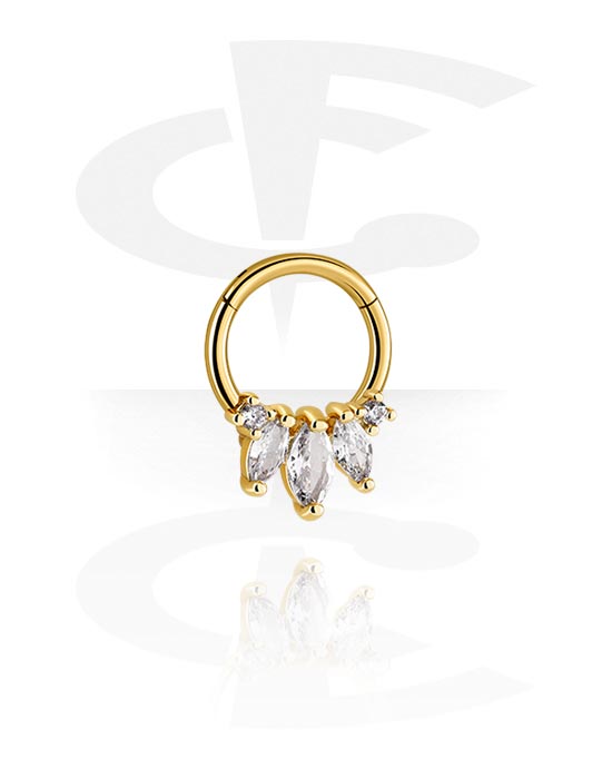 Piercing Rings, Piercing clicker (titanium, gold, shiny finish) with crystal stones, Titanium