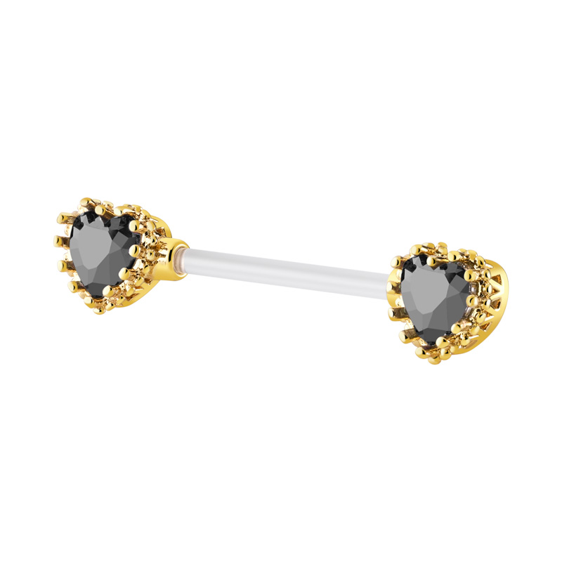 Nipple Barbell (bioflex, transparent) avec coeur en cristal Bioflex/Laiton plaqué or Piercings téton