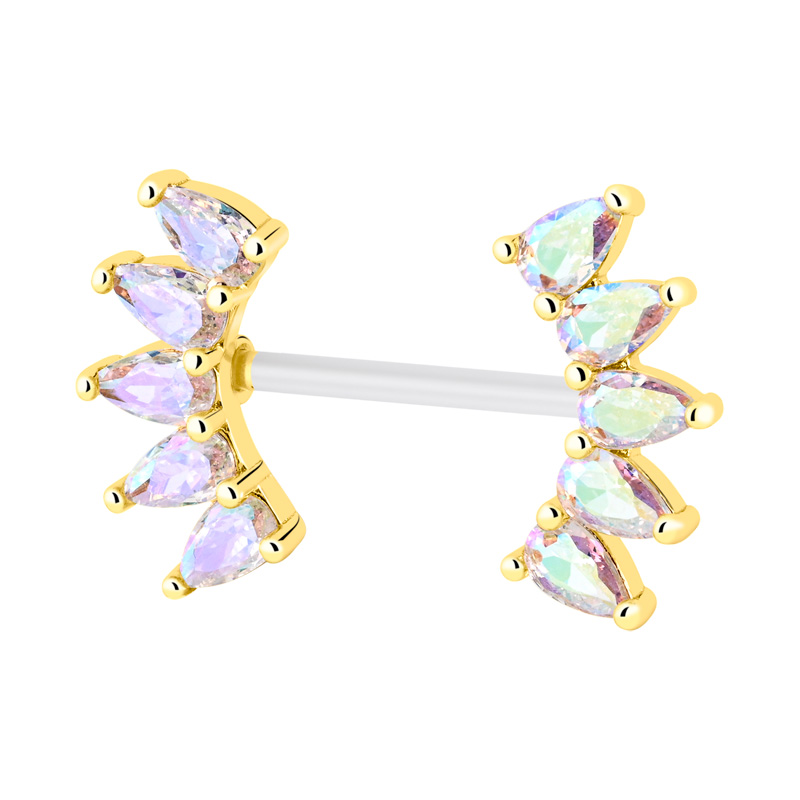 Nipple Barbell (bioflex, transparent) avec pierres en cristal Bioflex/Laiton plaqué or Piercings téton