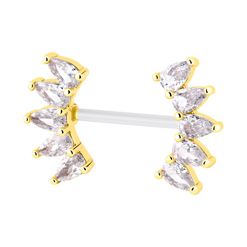 Nipple Barbell (bioflex, transparent) avec pierres en cristal Bioflex/Laiton plaqué or Piercings téton