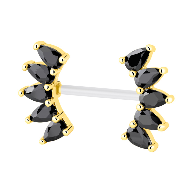 Nipple Barbell (bioflex, transparent) avec pierres en cristal Bioflex/Laiton plaqué or Piercings téton