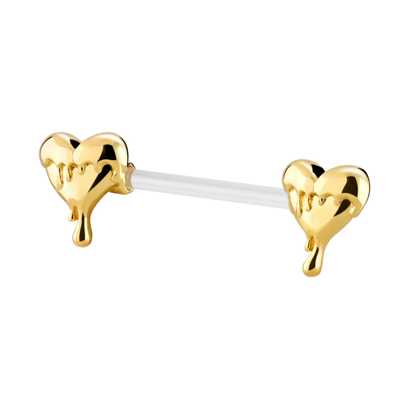Nipple Barbell (bioflex, transparent) avec accessoire coeur Bioflex/Laiton plaqué or Piercings téton