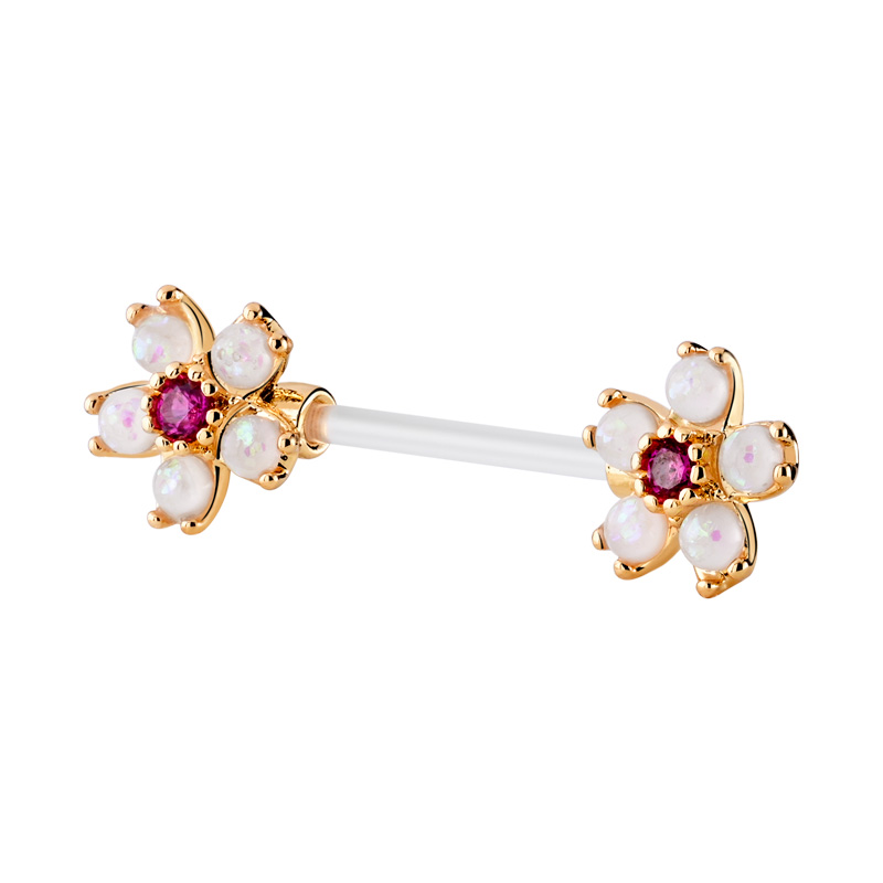 Nipple Barbell (bioflex, transparent) avec accessoire fleur Bioflex/Laiton plaqué or Piercings téton