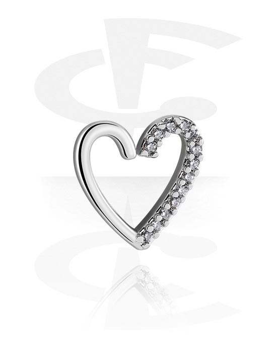 Piercing Rings, Heart-shaped continuous ring (surgical steel, silver, shiny finish) with crystal stones, Plated Brass