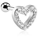 Helix & Tragus, Tragus Piercing with heart design and crystal stones, Surgical Steel 316L, Plated Brass