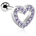 Helix & Tragus, Piercing tragus avec motif coeur et pierres en cristal, Acier chirurgical 316L, Laiton plaqué