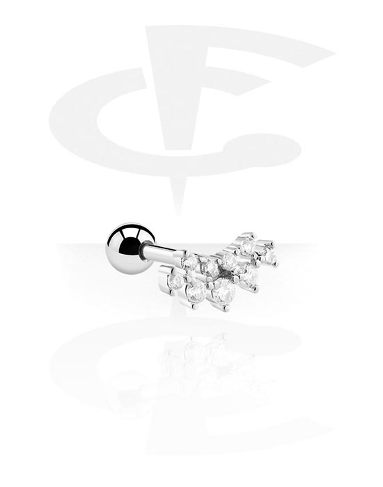 Helix & Tragus, Tragus piercing s krystalovými kamínky, Chirurgická ocel 316L, Pokovená mosaz