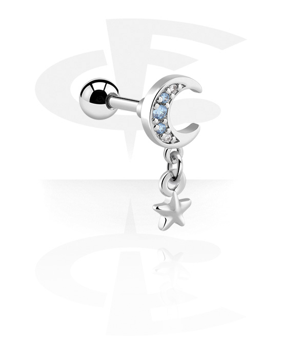 Helix & Tragus, Tragus piercing s krystalovými kamínky, Chirurgická ocel 316L, Pokovená mosaz