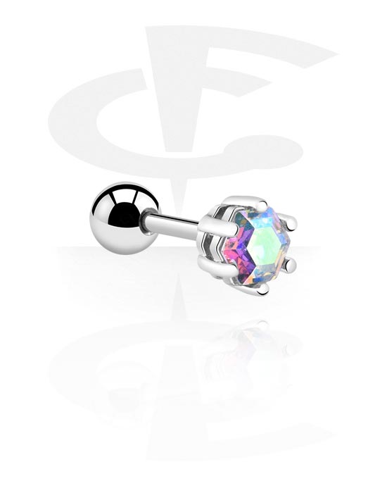 Helix & Tragus, Tragus Piercing with crystal stone, Surgical Steel 316L, Plated Brass