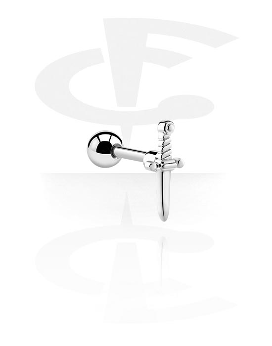 Helix & Tragus, Piercing tragus avec motif épée, Acier chirurgical 316L, Laiton plaqué
