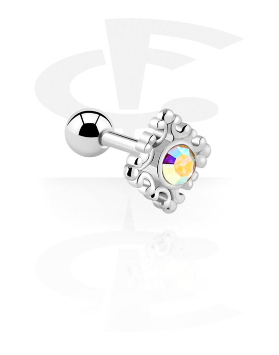 Helix & Tragus, Tragus Piercing with crystal stones, Surgical Steel 316L, Plated Brass