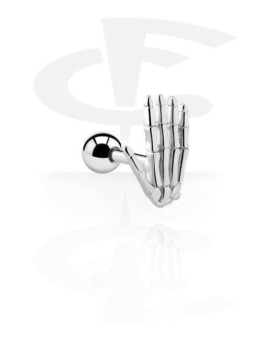 Helix & Tragus, Tragus piercing s designem ruka, Chirurgická ocel 316L ,  Pokovená mosaz