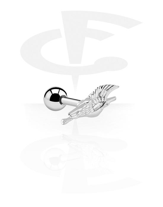 Helix & Tragus, Tragus piercing s designem ptáček, Chirurgická ocel 316L, Pokovená mosaz