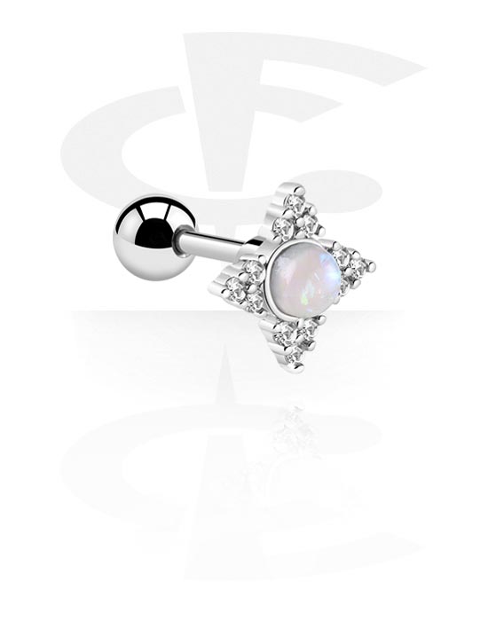 Helix & Tragus, Tragus Piercing with crystal stones, Surgical Steel 316L, Plated Brass