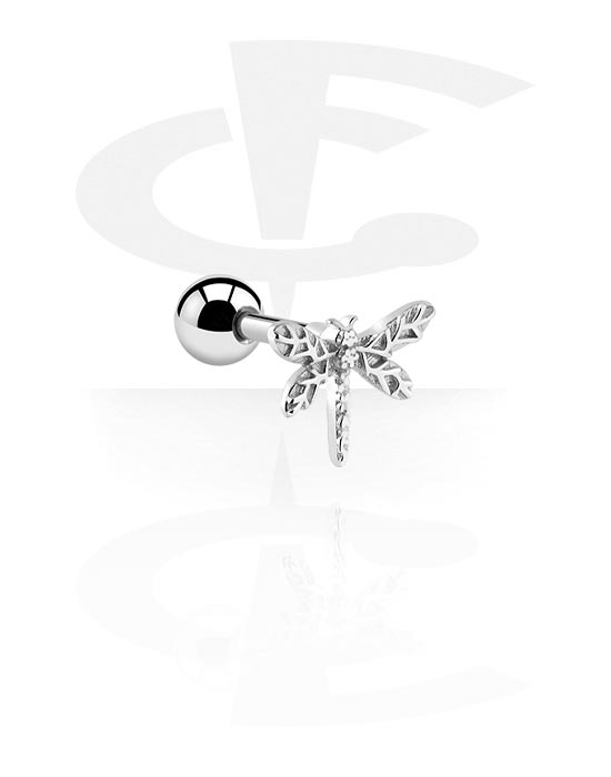 Helix & Tragus, Tragus Piercing with dragonfly design, Surgical Steel 316L, Plated Brass