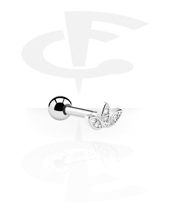 Helix & Tragus, Tragus piercing s krystalovými kamínky, Chirurgická ocel 316L ,  Pokovená mosaz