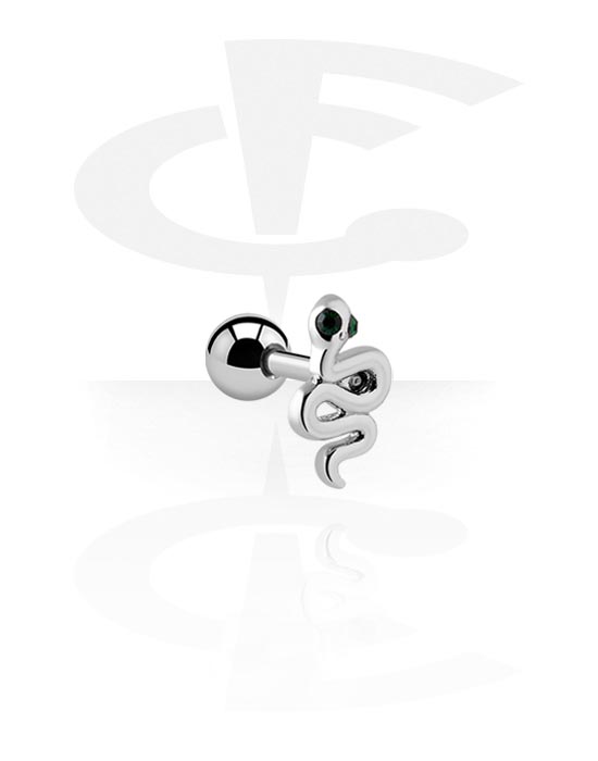Helix & Tragus, Tragus Piercing with snake design and crystal stones, Surgical Steel 316L, Plated Brass