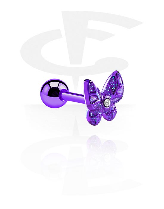 Helix & Tragus, Tragus Piercing with butterfly design, Surgical Steel 316L ,  Plated Brass
