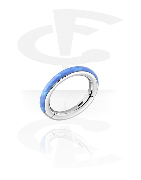 Piercing ad anello, Multi-purpose clicker (acciaio chirurgico, argento, finitura lucida) con opale sintetico, Acciaio chirurgico 316L