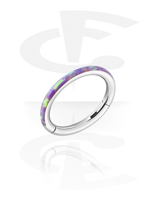 Piercing Ringe, Piercing-Klicker (Chirurgenstahl, silber, glänzend) mit synthetischem Opal, Chirurgenstahl 316L