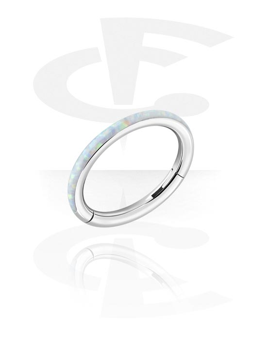 Anéis piercing, Multi-purpose clicker (aço cirúrgico, prata, acabamento brilhante) com opala sintética, Aço cirúrgico 316L