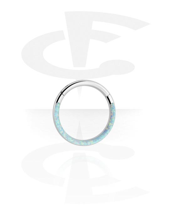 Renkaat, Lävistys-clicker (kirurginen teräs, hopea, kiiltävä pinta) kanssa synteettinen opaali, Kirurginteräs 316L
