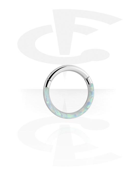 Piercing Rings, Piercing clicker (surgical steel, silver, shiny finish) with synthetic opal, Surgical Steel 316L