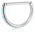 Piercingringer, Piercing-clicker (kirurgisk stål, sølv, skinnende finish) med syntetisk opal, Kirurgisk stål 316L