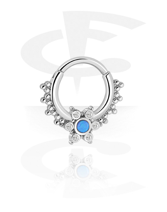 Anéis piercing, Multi-purpose clicker (aço cirúrgico, prata, acabamento brilhante) com opala sintética e pedras de cristal, Aço cirúrgico 316L
