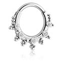 Anneaux, Multi-purpose clicker (acier chirurgical, argent, finition brillante) avec pierres en cristal, Acier chirurgical 316L