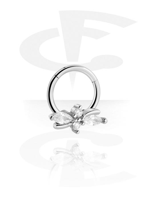 Piercing Ringe, Piercing-clicker (kirurgisk stål, sølv, blank finish) med krystaller, Kirurgisk stål 316L
