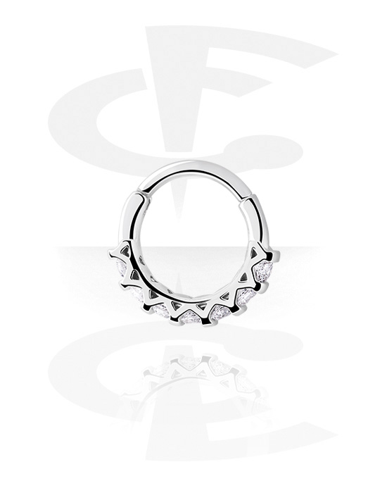 Piercingové kroužky, Piercingový clicker (chirurgická ocel, stříbrná, lesklý povrch) s krystalovými kamínky, Chirurgická ocel 316L