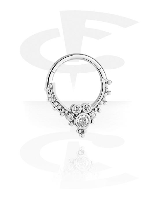 Anéis piercing, Multi-purpose clicker (aço cirúrgico, prata, acabamento brilhante) com pedras de cristal, Aço cirúrgico 316L, Latão revestido