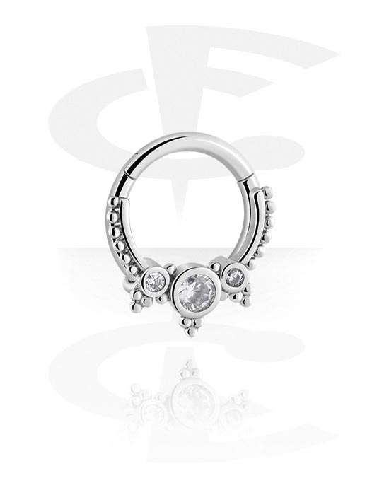 Piercing Rings, Piercing clicker (surgical steel, silver, shiny finish) with crystal stones, Surgical Steel 316L, Plated Brass