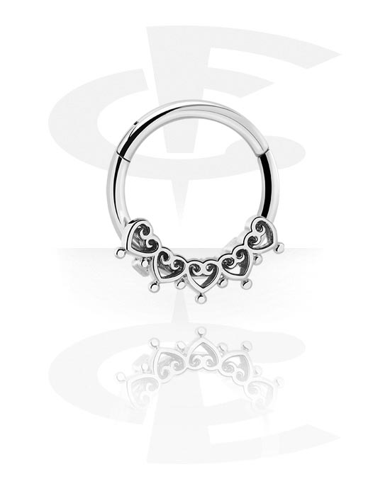 Piercinggyűrűk, Multi-purpose clicker (surgical steel, silver, shiny finish) val vel Szív dizájn, Sebészeti acél, 316L, Bevonatos sárgaréz