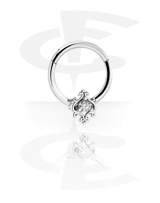Anéis piercing, Multi-purpose clicker (aço cirúrgico, prata, acabamento brilhante) com pedra de cristal, Aço cirúrgico 316L, Latão revestido