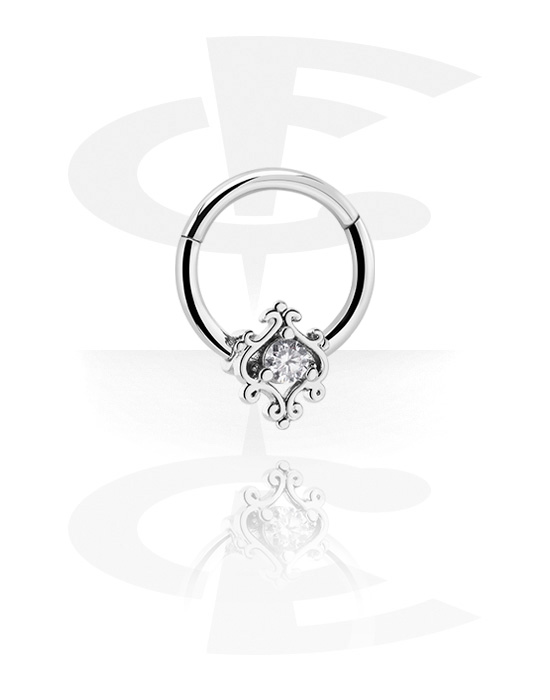 Piercing Rings, Piercing clicker (surgical steel, silver, shiny finish) with crystal stone, Surgical Steel 316L, Plated Brass