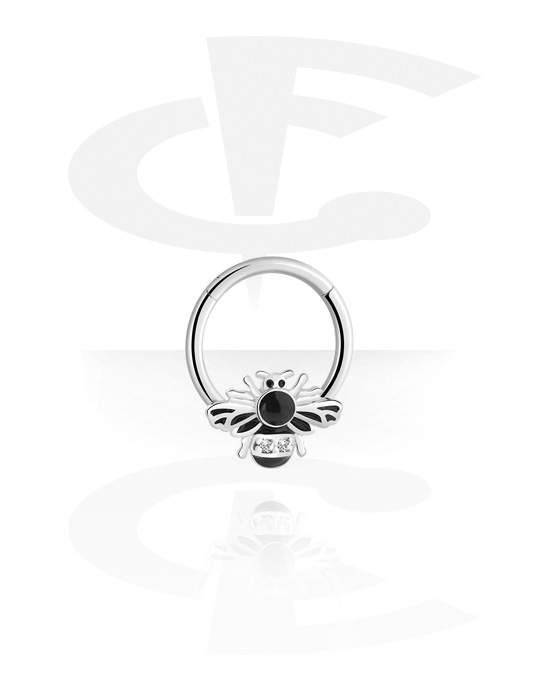 Piercingové kroužky, Piercingový clicker (chirurgická ocel, stříbrná, lesklý povrch) s designem včela, Chirurgická ocel 316L, Pokovená mosaz
