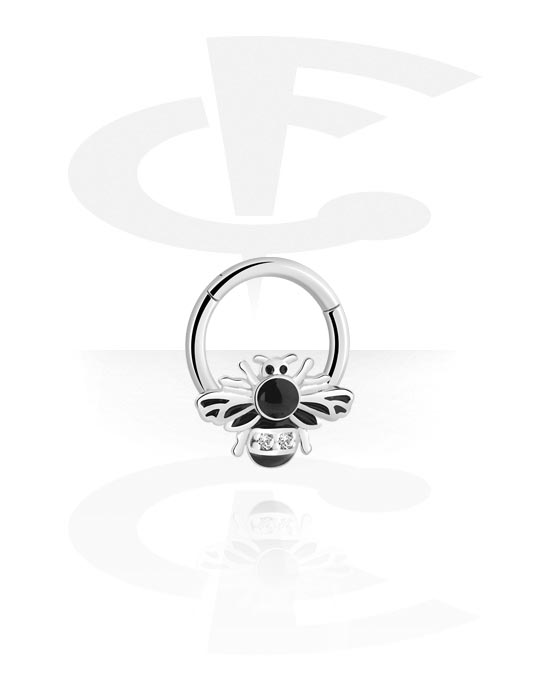 Piercinggyűrűk, Multi-purpose clicker (surgical steel, silver, shiny finish) val vel Méhecske dizájn, Sebészeti acél, 316L, Bevonatos sárgaréz