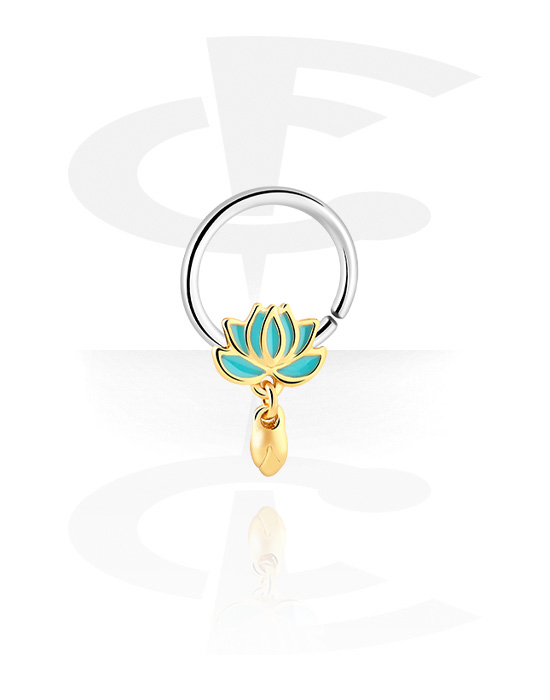 Piercinggyűrűk, Continuous ring (surgical steel, silver, shiny finish) val vel lotus flower design, Sebészeti acél, 316L, Bevonatos sárgaréz